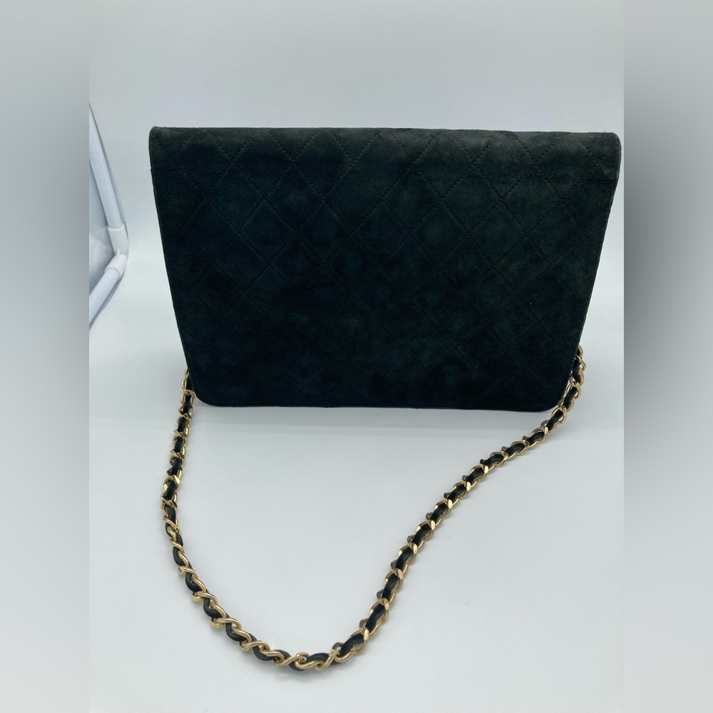 CHANEL QUILTED BLACK GOLD MATELASSE CC SUEDE SINGLE FLAP SHOULDER BAG WITH COA - Picture 14 of 15